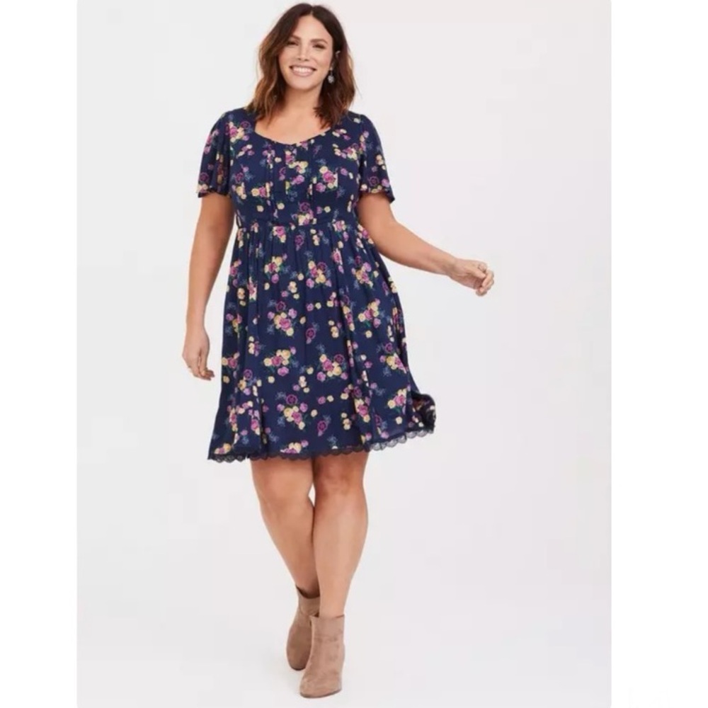 OUTLANDER Floral Botanical SKATER DRESS! Torrid TV Show Pleated Claire Tie Lined